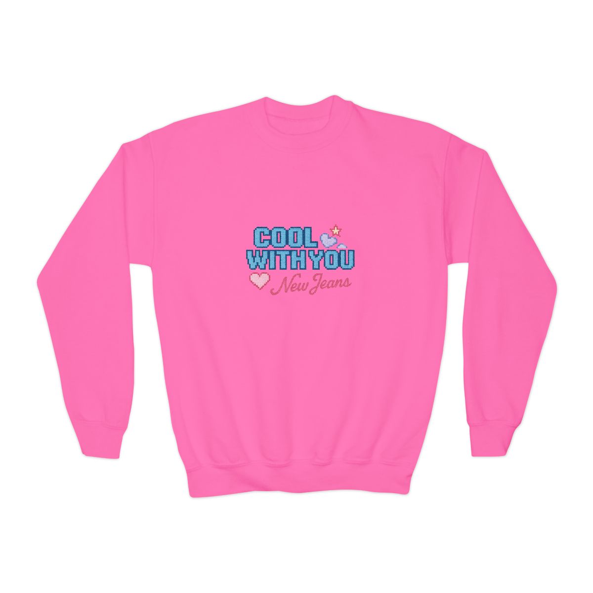 Cool With You New Jeans Pixel Heart Kids Sweatshirt - alternate angle 3, merchandise