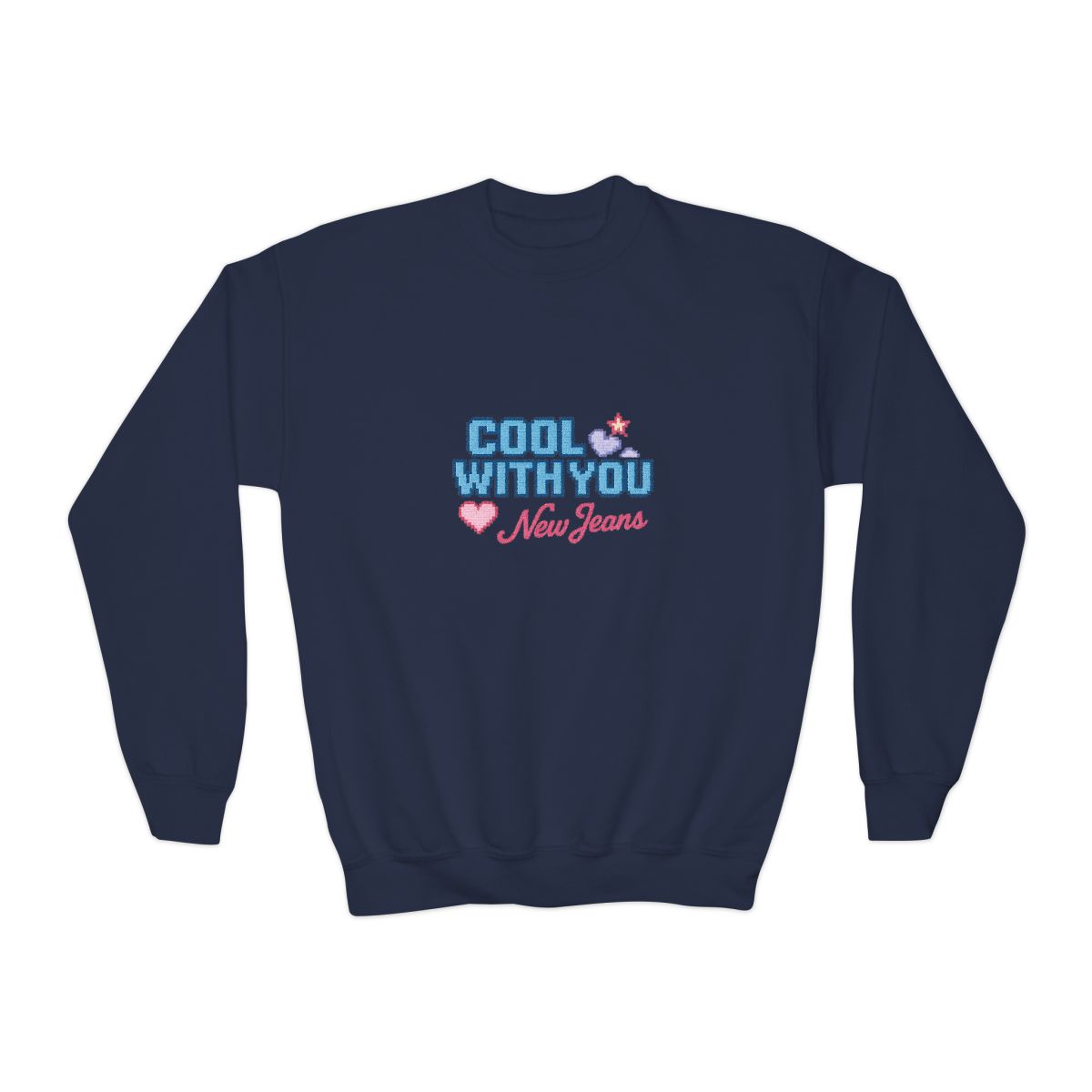 Cool With You New Jeans Pixel Heart Kids Sweatshirt - alternate angle 2, merchandise