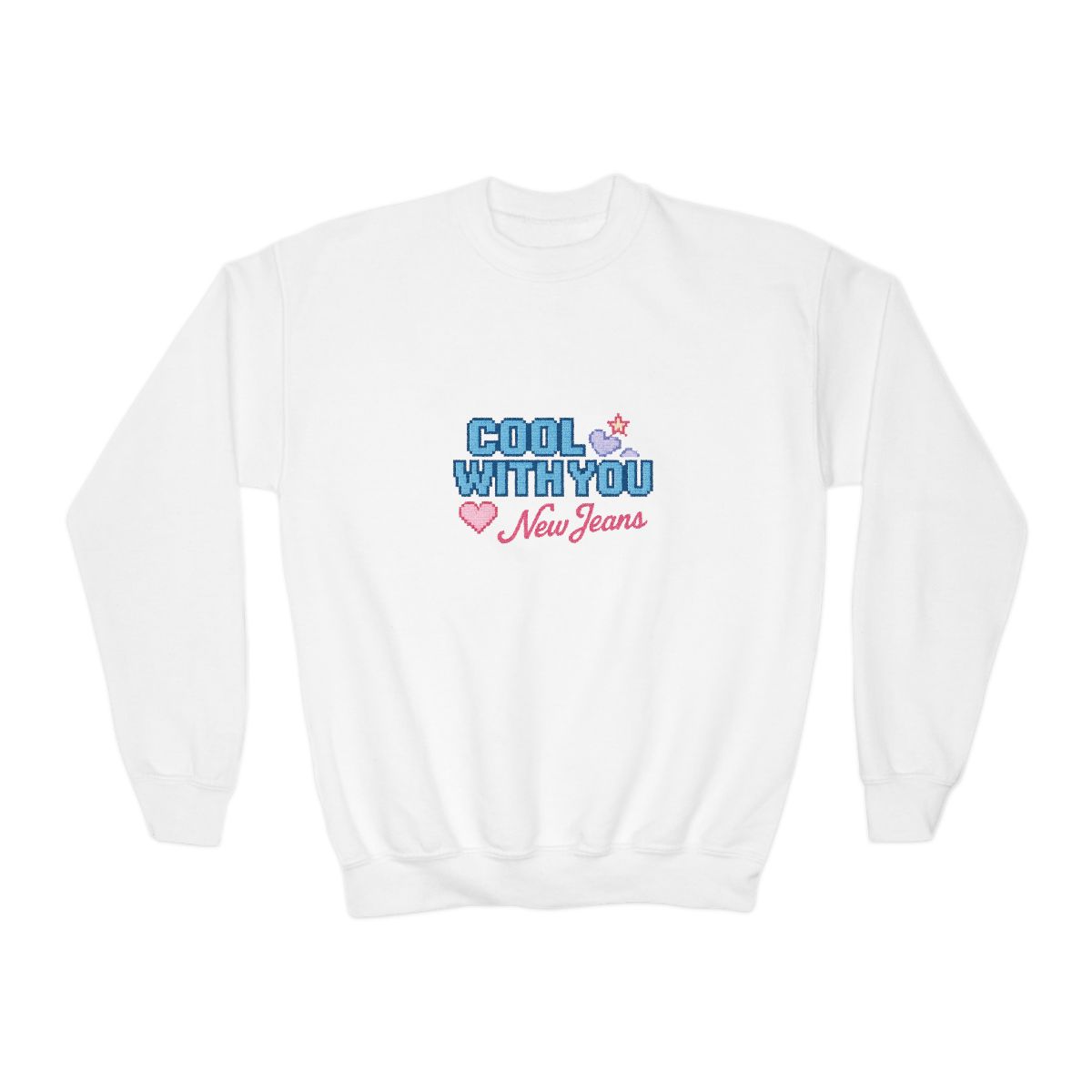 Cool With You New Jeans Pixel Heart Kids Sweatshirt - alternate angle 2, merchandise